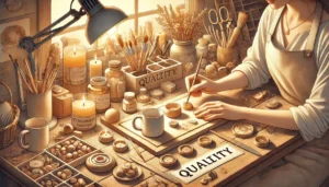 DALL·E 2024-10-29 13.07.41 - A beautifully detailed, 3_2 format illustration representing quality in handmade artisan crafts. The scene shows a warm and inviting studio with natur