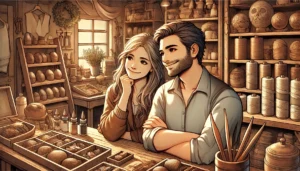 DALL·E 2024-11-04 15.28.56 - A beautifully detailed, realistic 3_2 format illustration depicting two satisfied and peaceful customers in a cozy artisan workshop. The customers, on